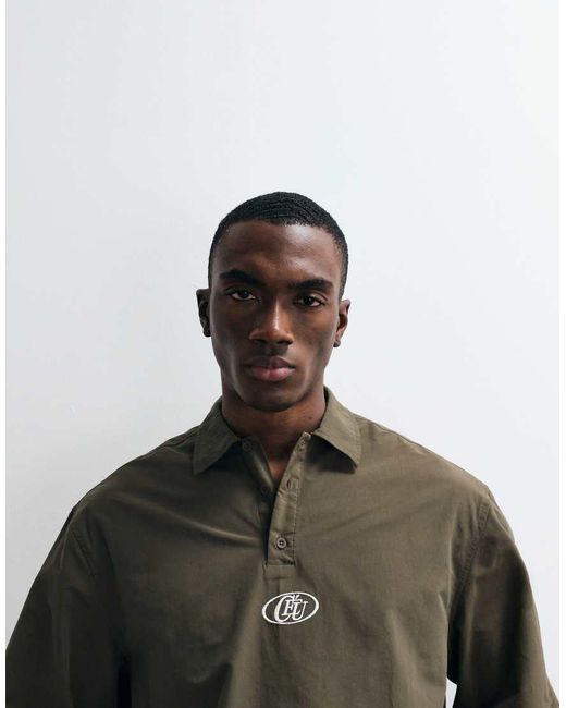 ASOS Green Oversized Polo Shirt With Embroidery for men