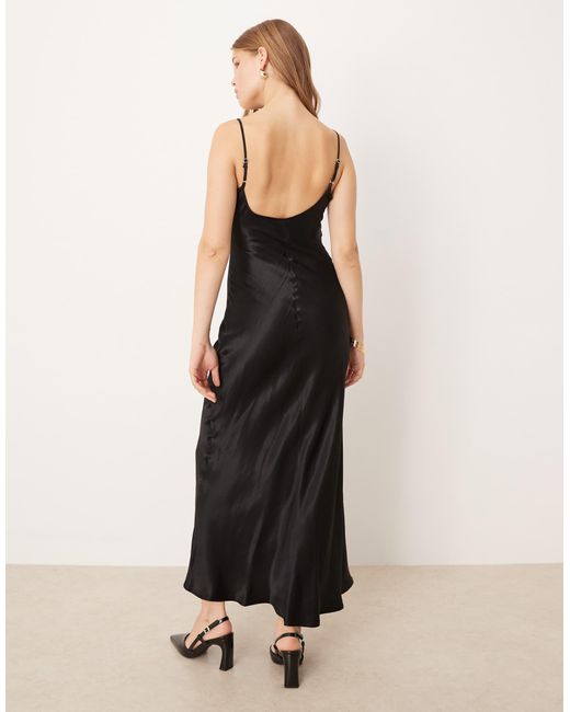 ASOS Black Cami Lace Trim Satin Slip Maxi Dress