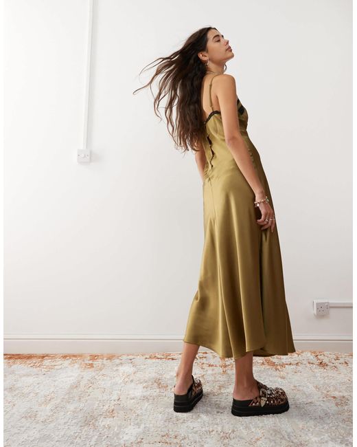 Reclaimed (vintage) Brown Cami Slip Dress With Lace Trim