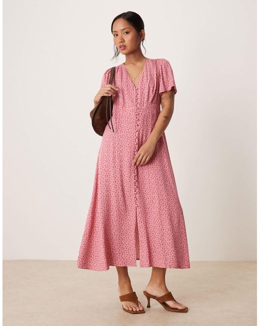 Nobody's Child Petite Pink Andie Button Front Midi Tea Dress