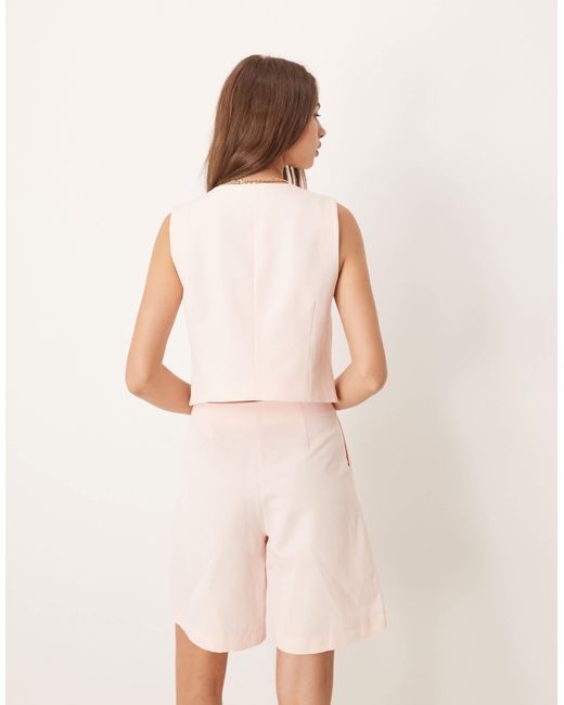ASOS Pink Linen Blend Asym Wrap Waistcoat Co Ord