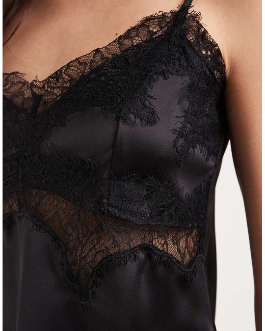 ASOS Black Lace Trim Longline Satin Cami Top