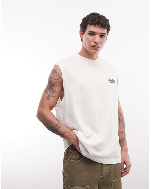 ASOS White Oversized Tank With Coffee Puff Print for men