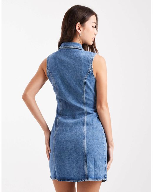 ASOS Blue – jeansoberteil mit reißverschluss, eckigem ausschnitt und rinse-waschung