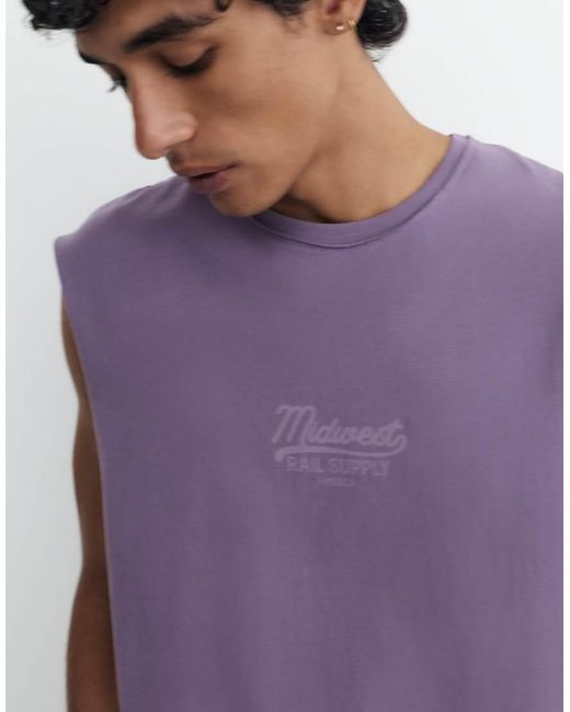 Pull&Bear Purple Midwest Graphic Tank Top for men