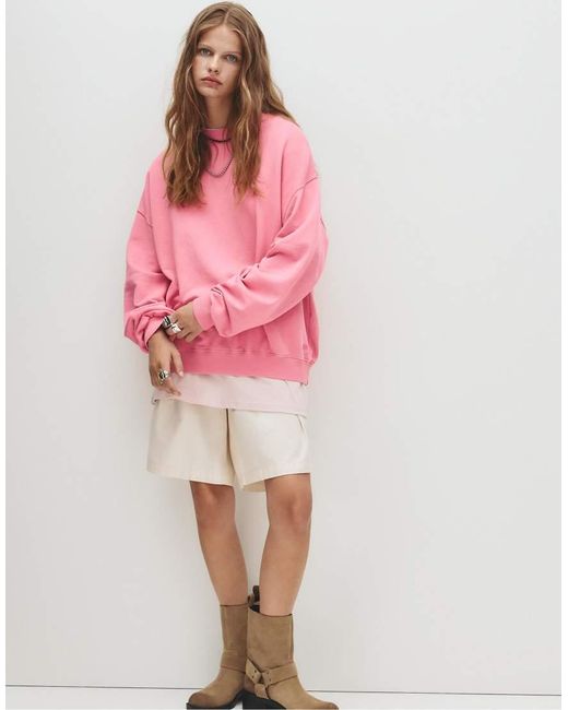 Felpa Medio Con Etichetta Pacific Republic di Pull&Bear in Pink