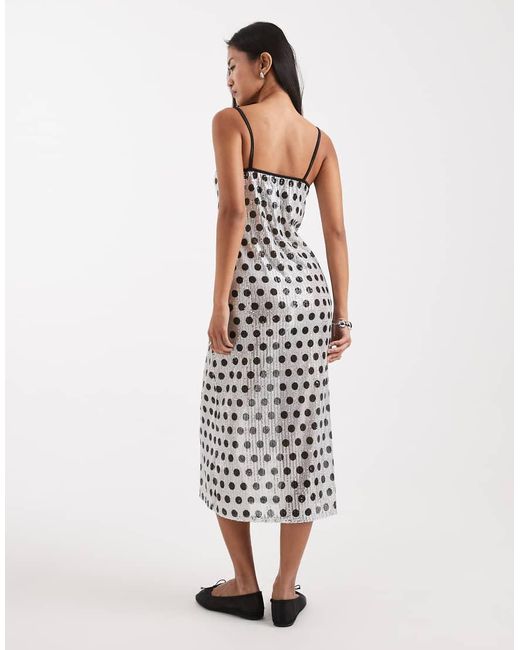 Collusion White Sheer Sequin Polka Dot Awkward Length Strappy Dress
