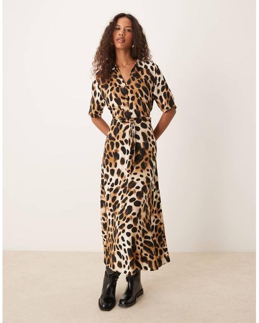 Jdy Natural Short Sleeve Tie Waist Maxi Shirt Dress