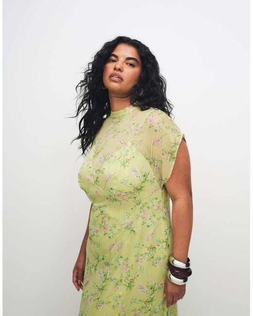 ASOS Green Asos Design Curve High Neck Hanky Hem Chiffon Maxi Dress