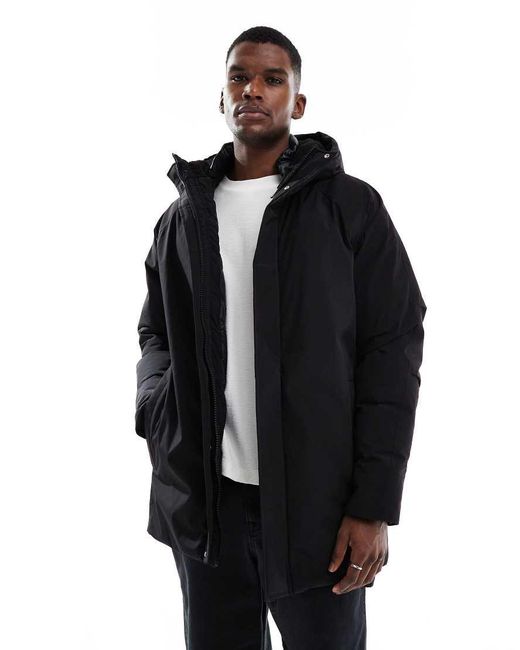 Jack & Jones Black Parka With Fleece Hood for men