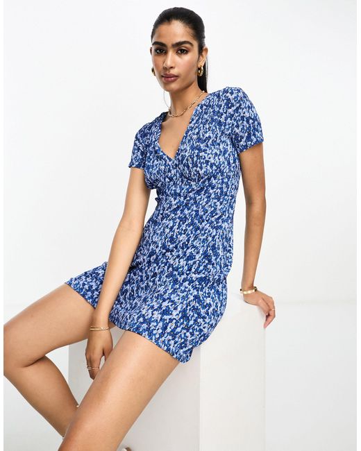 Mango blue floral hot sale dress