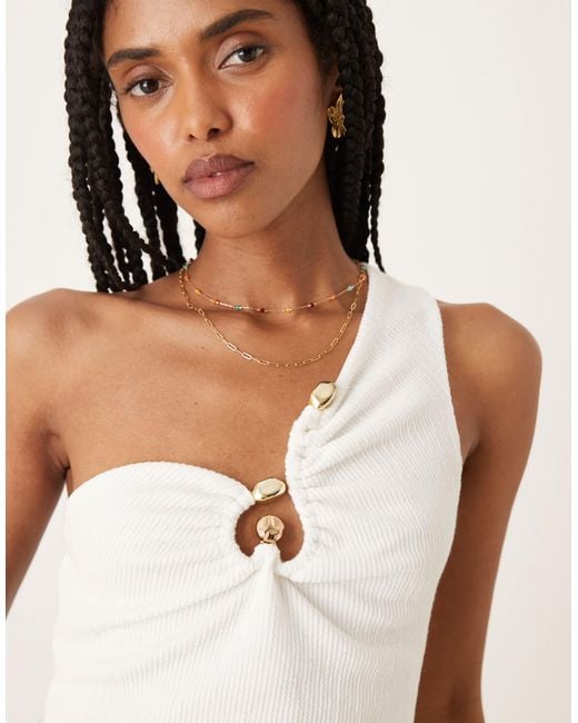 ASOS White Rib One Shoulder Top With Trim Detail