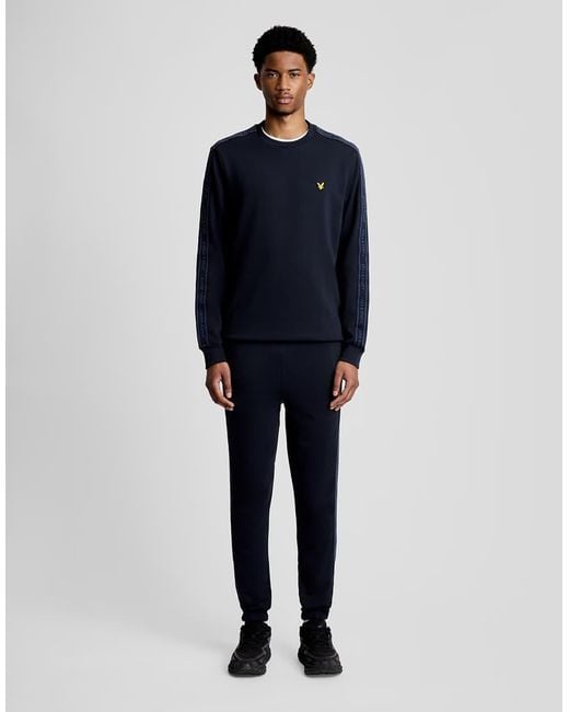 Lyle & Scott Blue Mid Bottoms Jacquard Tape Joggers for men