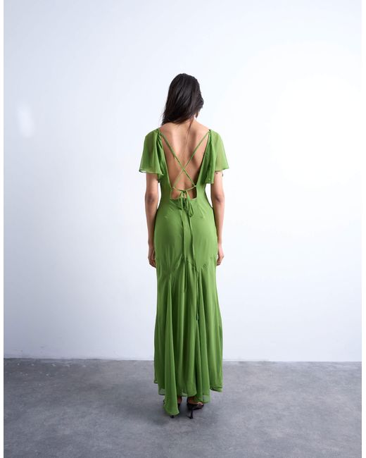 Robe mi-longue avec manches évasées et ourlet à basque TOPSHOP en coloris Green