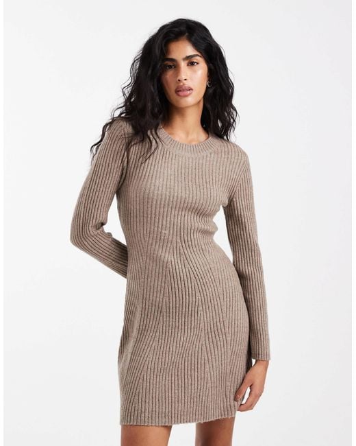 Vero Moda Women's Natural Long Sleeve Knitted Mini Dress