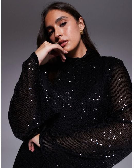 Jaded Rose Plus Black High Neck Cowl Back Sequin Mini Dress