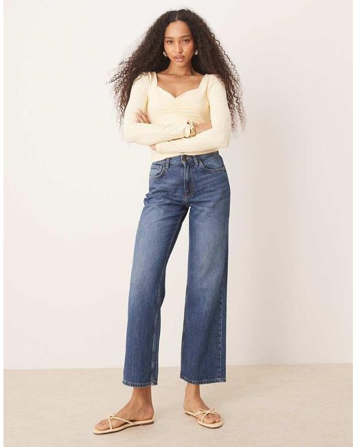 ASOS Blue Polyamide Slinky Long Sleeve Top With Ruched Bust