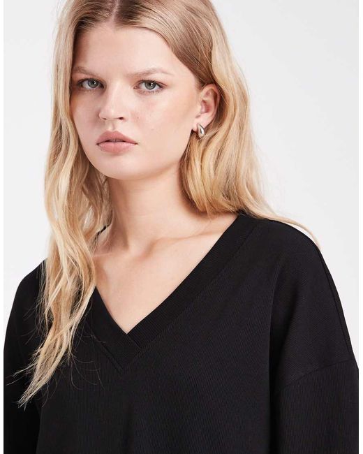 ASOS Black V Neck Oversized Ribbed Sweat Co Ord