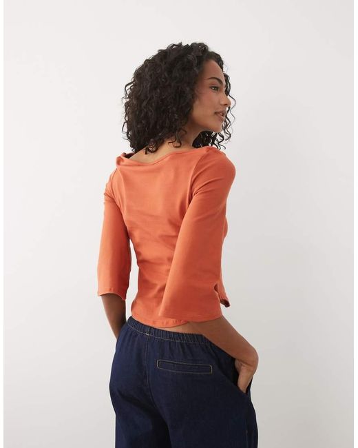 ASOS Orange 3/4 Sleeve Top With Boat Neck
