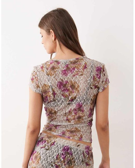 ASOS Multicolor Co-ord Printed Lace Baby Tee