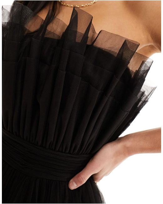 LACE & BEADS Black Bandeau Tulle Mini Dress