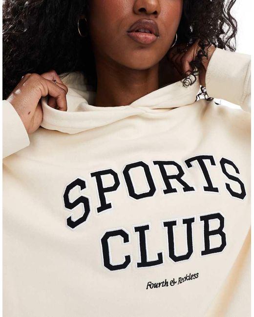 4th & Reckless White Sports Club Embroidered Logo Contrast Sleeve Hoodie