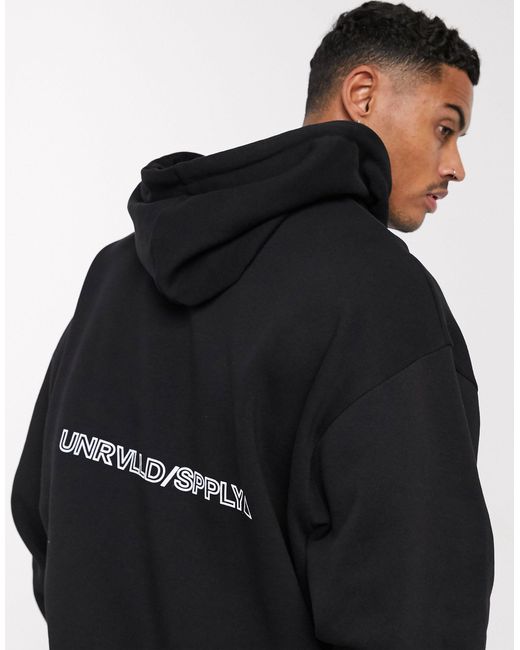 ASOS Black Asos Unrvlld Supply Oversized Hoodie With Back Print for men