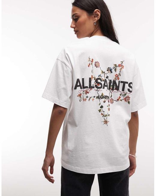 AllSaints White Pentacle Etta Short Sleeve Graphic Logo T-shirt With Back Print