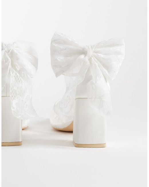 Be Mine Wide Fit White Be Mine Bridal Wide Fit Reema Block Heeled Shoes With Bow Detail