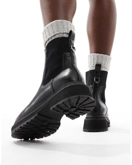 London Rebel Black Becky Chunky Mid Ankle Chelsea Boots