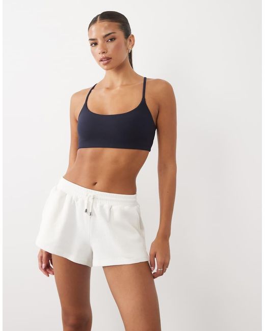4505 White Lightweight Cotton Waffle Shorts With Drawstring Waist