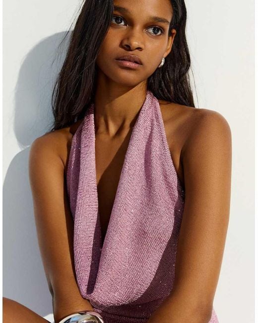 Bershka Purple Halter Sequin Mini Dress