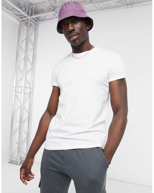 Pull&Bear White Muscle Fit T-shirt for men