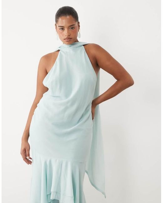ASOS White Asos Design Curve Halter Maxi Dress With Scarf Detail And Ruffle Hem
