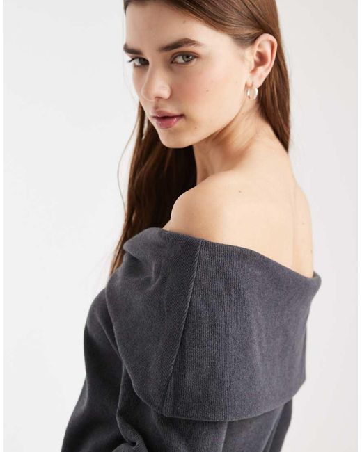 ASOS Black Folded Over Shoulder Long Sleeve Ribbed Top