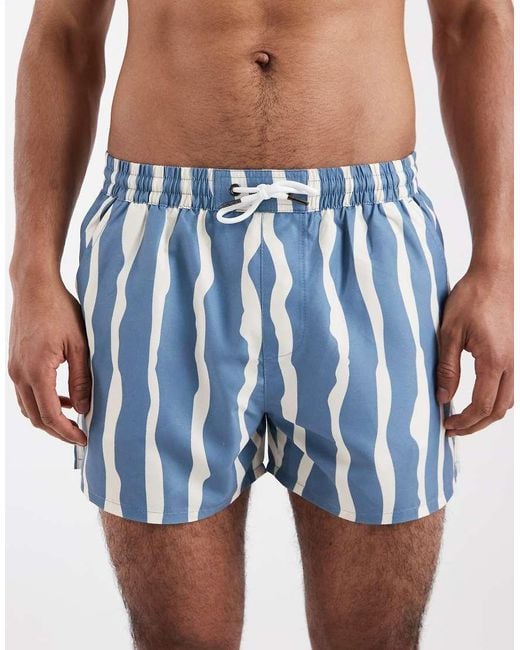 Aray Blue Abstract Stripe Swim Shorts for men