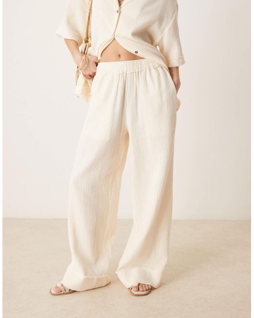 ASOS Natural Cheesecloth Pull On Trousers With Raw Edge Detail Co-ord