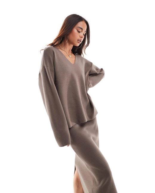 Object Brown Structured V Neck Jumper Co-ord