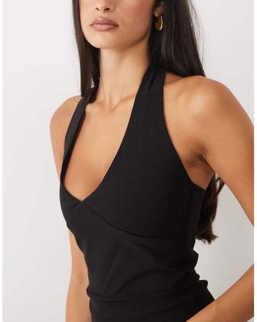 Vesper Natural Bengaline Scoop Halterneck Ruffle Mini Dress