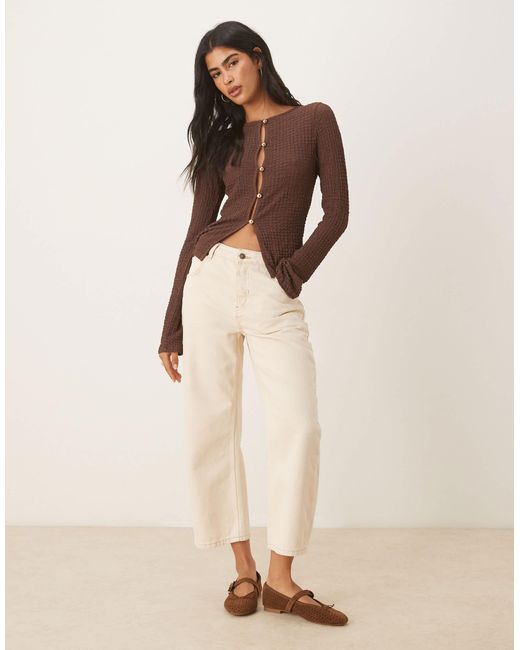 ASOS Brown Textured Long Sleeve Button Detail Top