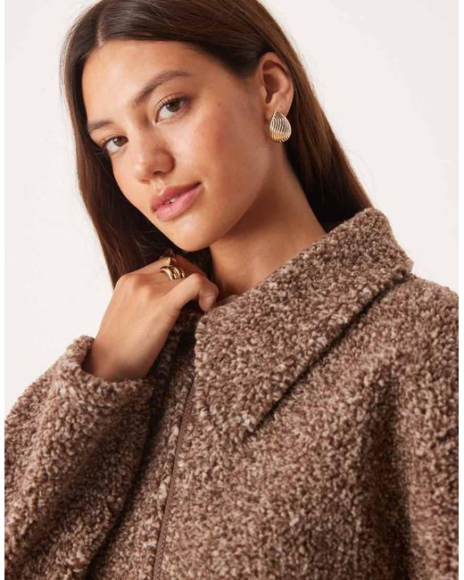 ASOS Brown Collared Borg Fleece Zip Through