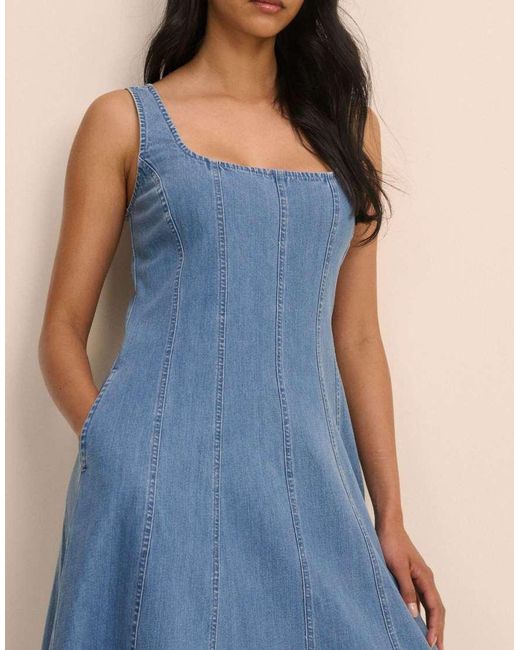 Nobody's Child Blue Mid Wash Denim Rowe Midi Dress