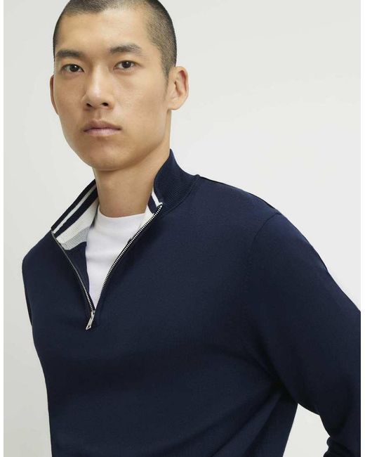 River Island Blue Slim Fit Half Zip Jumper for men