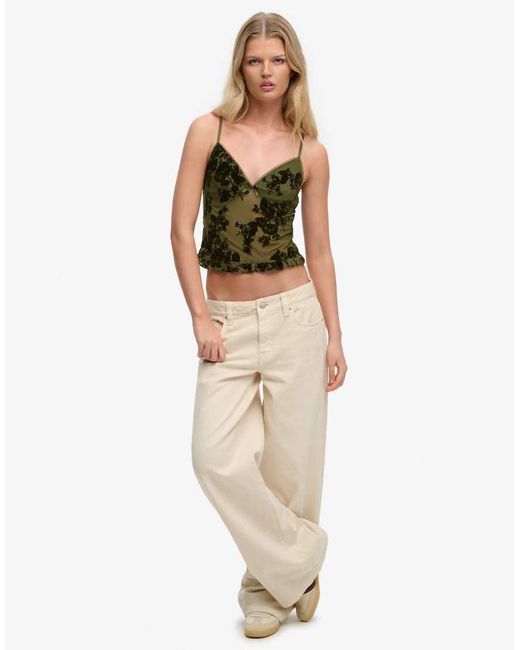 Superdry Green Flocked Mesh Cami Top