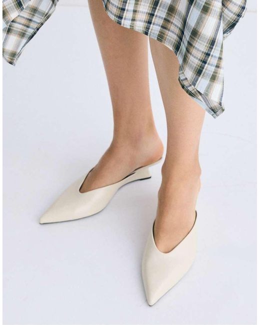 Stradivarius Natural Leather Effect Wedge Mules