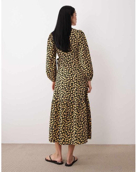 Wednesday's Girl Natural Long Sleeve Wrap Around Midaxi Dress