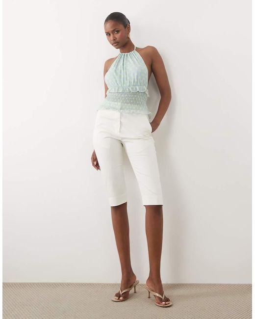 ASOS Natural Shirred Mesh Halter Neck Top