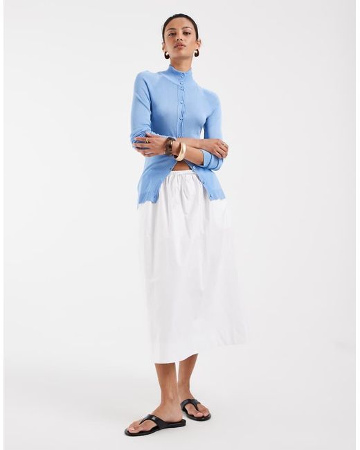 ASOS Blue Fine Knit Sheer Funnel Neck Cardigan