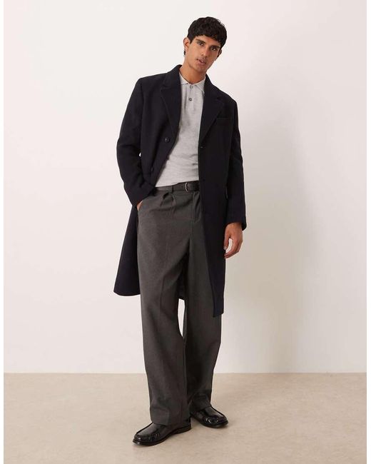 Mango Black Wool Mix Long Line Coat for men