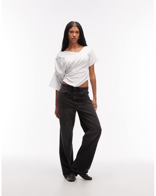 ASOS White Fallen Shoulder With Cinched Waist Top